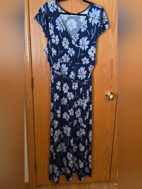 Women's Navy Floral Maxi Dress - Blue & Yellow